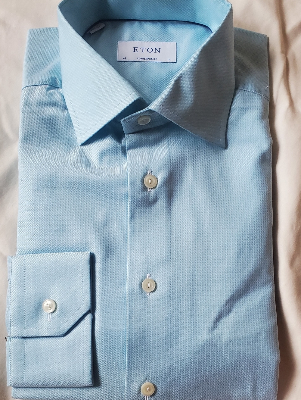 Eton NWT Light Teal Textured Dress Shirt Contemporary Size 42= 16.5 Neck
